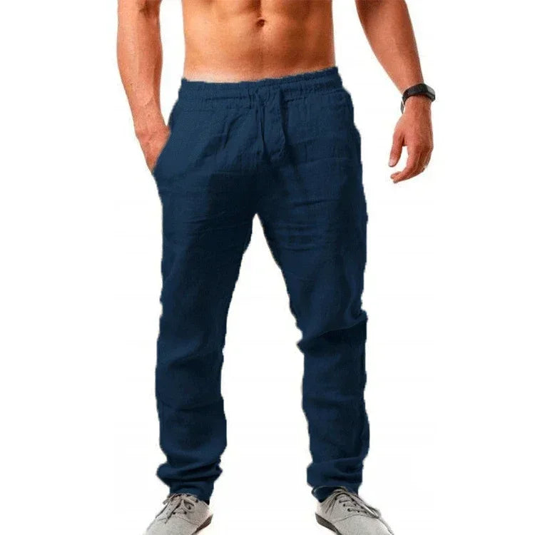 New Men's Cotton Linen Pants Casual Solid Color