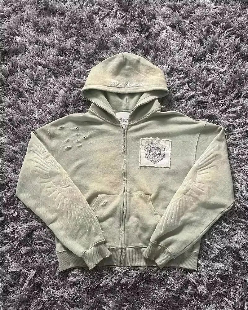 Harajuku Plum Tree Oversized Pink Zipper Hoodies Women