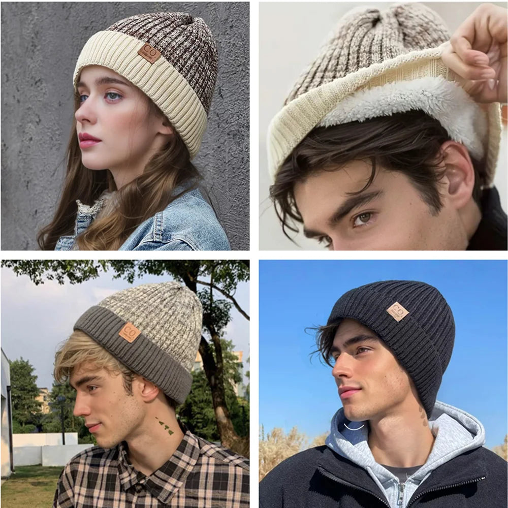 Winter Hats Add Fur Lined Fashion Warm Beanie Cap Winter