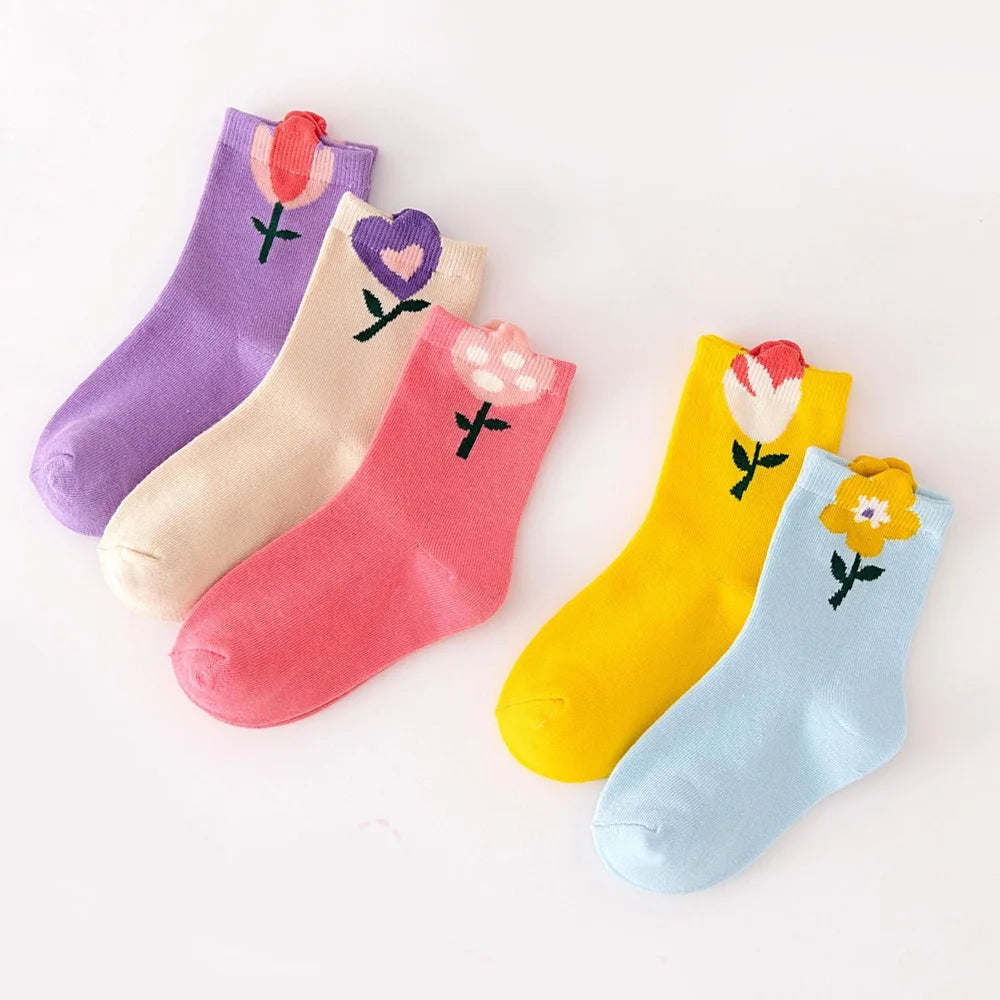 Cartoon Flower Pattern 5 Pairs Girls
