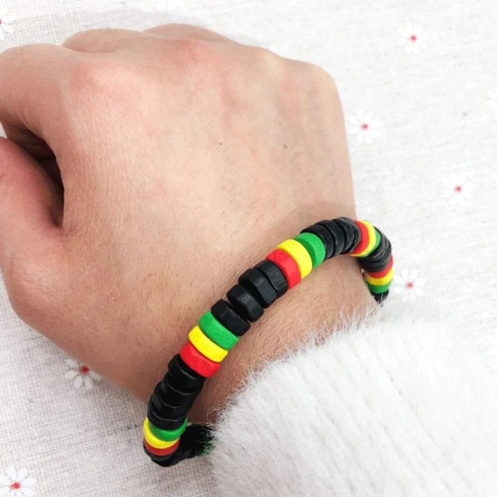 Red Yellow Green Black Rasta Reggae Necklace and Bracelet Jewelry Set