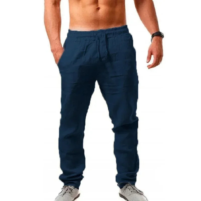 New Men's Cotton Linen Pants Casual Solid Color