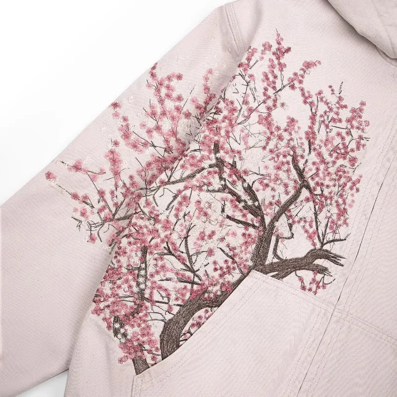 Harajuku Plum Tree Oversized Pink Zipper Hoodies Women