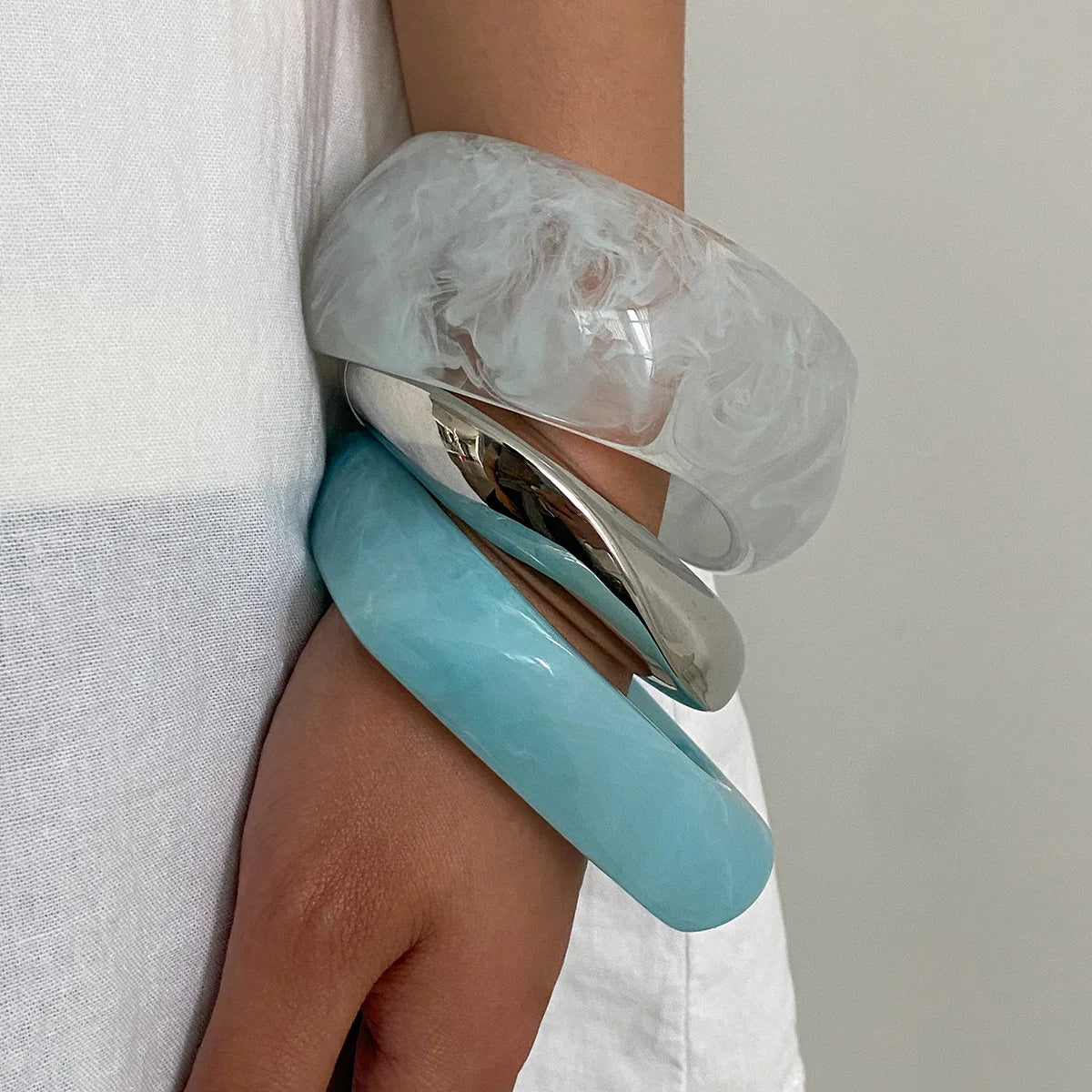 Boho Light Blue Acrylic Resin Chunky Bangles ﻿