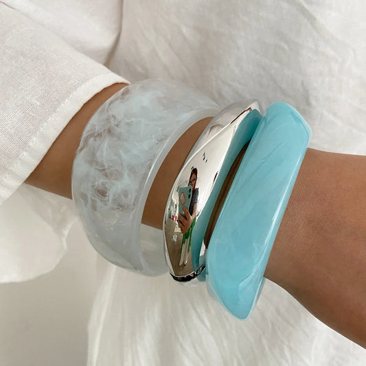 Boho Light Blue Acrylic Resin Chunky Bangles ﻿