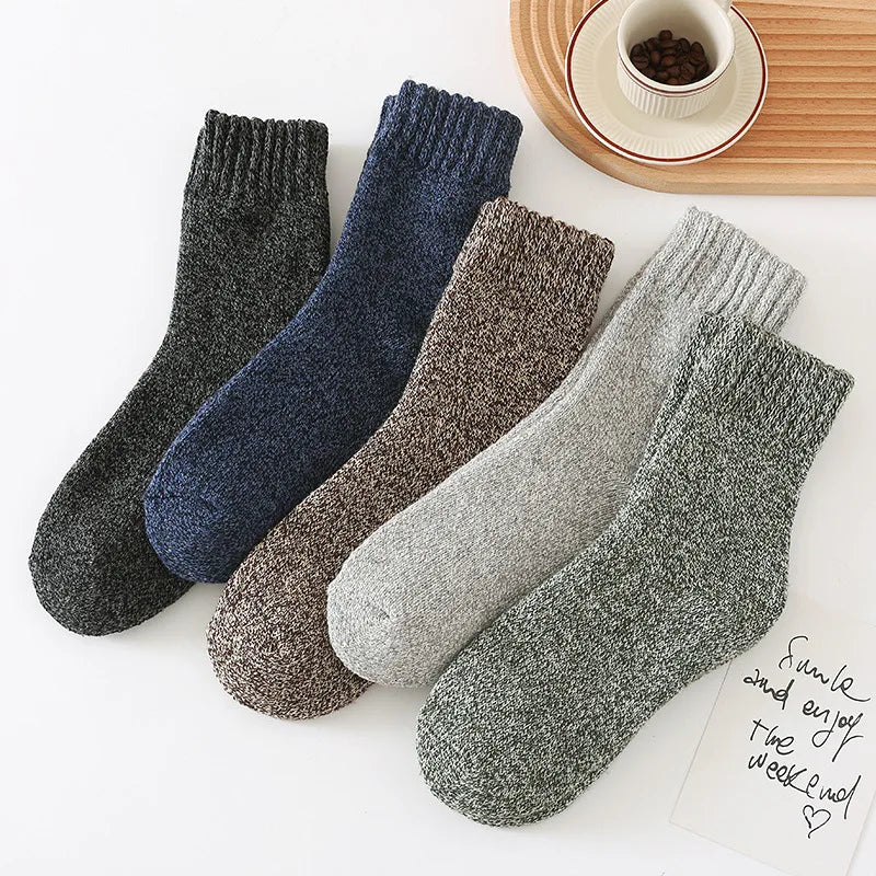 5 pairs of mid-calf thick winter fleece-lined thermal socks