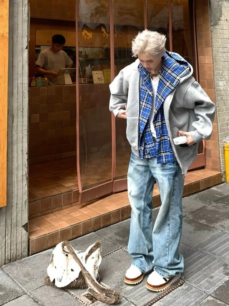 90s Lined Blue Hoodie