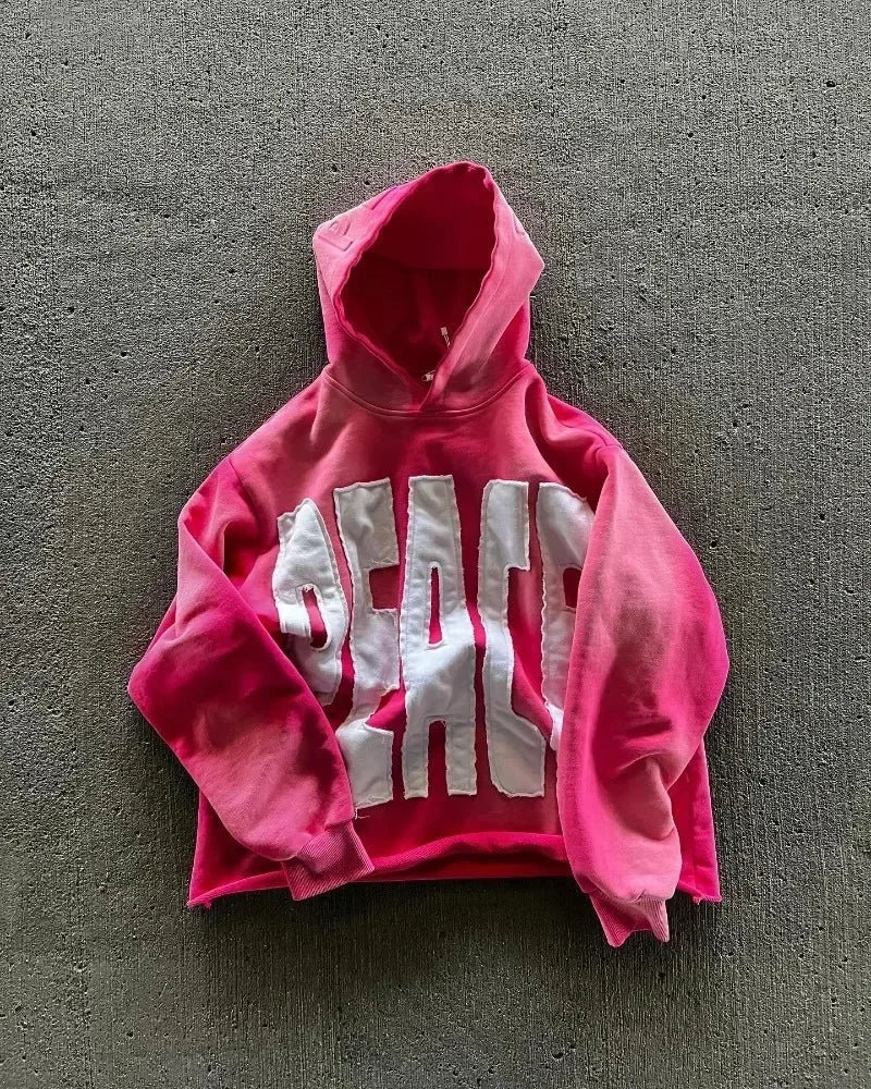 Harajuku Plum Tree Oversized Pink Zipper Hoodies Women