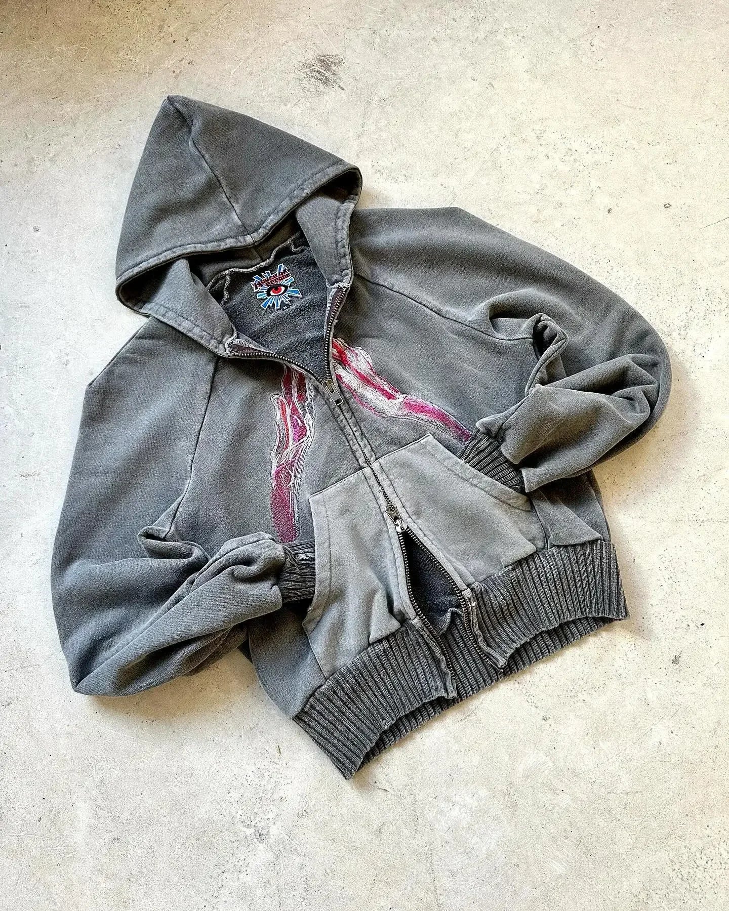 Harajuku Plum Tree Oversized Pink Zipper Hoodies Women