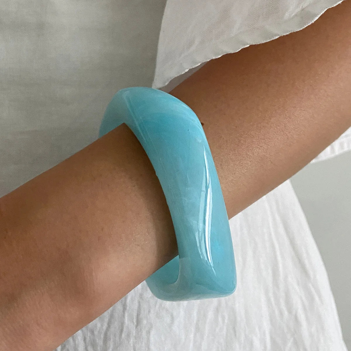 Boho Light Blue Acrylic Resin Chunky Bangles ﻿