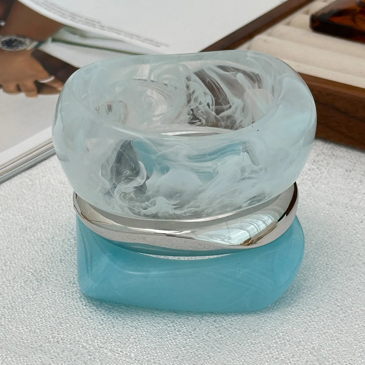 Boho Light Blue Acrylic Resin Chunky Bangles ﻿
